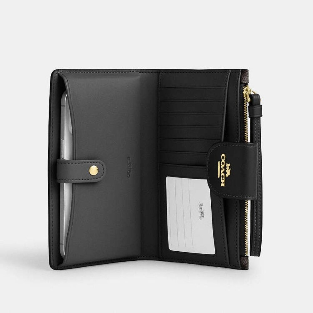 Coach Black Leather Zip Wallet with Gold Hardware